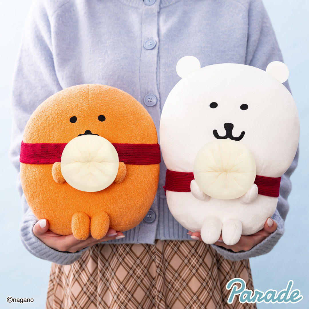 Parade《NAGANO角色系列》紅色圍巾長野熊&鼴鼠可樂餅 BIG 絨毛玩偶 BIG 絨毛玩偶 全高約30公分,抱感與展示兼具 !