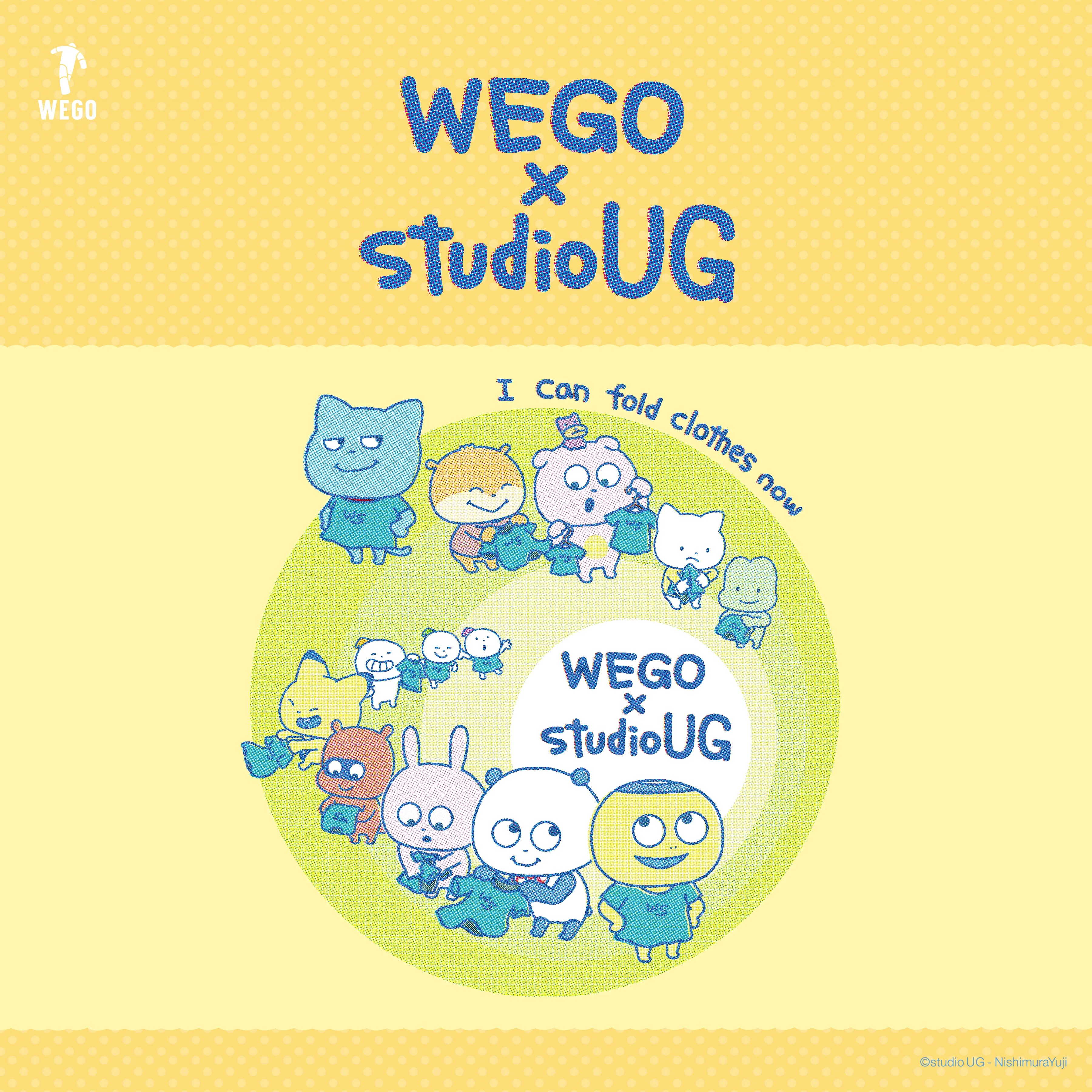 WEGO &times; studio UG 潮流聯名確定！《西村優志》(西村裕二) 打造「會摺衣服的UG夥伴」，2/13 日本全國線上實體同步開賣