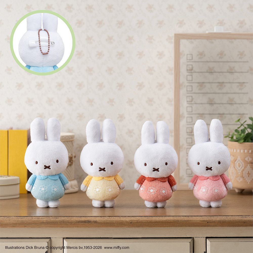 TAITO賞《Miffy 米飛兔》Pastel Flower Collection 春季抽選 D賞:米飛兔花卉圖樣洋裝徽章絨毛玩偶