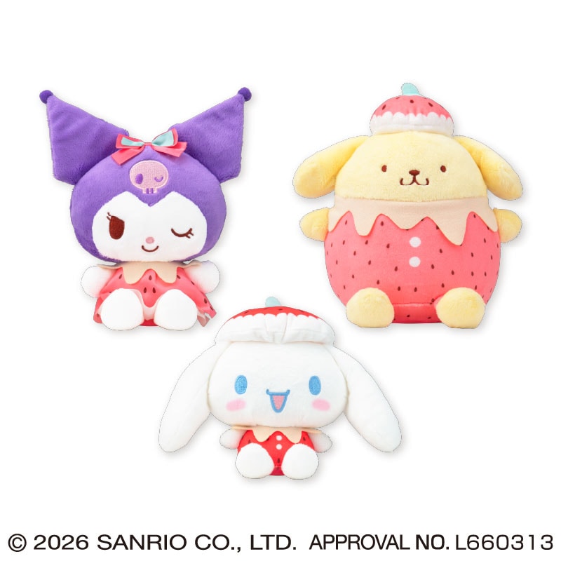 《Sanrio三麗鷗》草莓牛奶Melt系列 絨毛玩偶第二彈|全3款、一款約16公分,3月第3週起登場