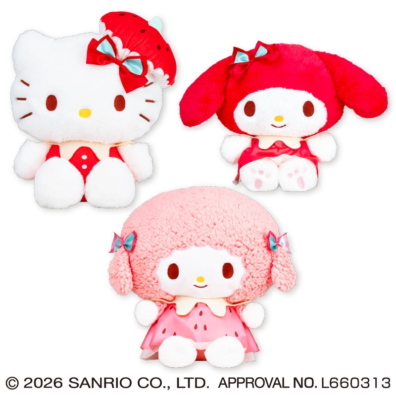 《Sanrio三麗鷗》草莓牛奶Melt系列 BIG絨毛玩偶第一彈|全3款、一款約27公分,3月第2週起登場