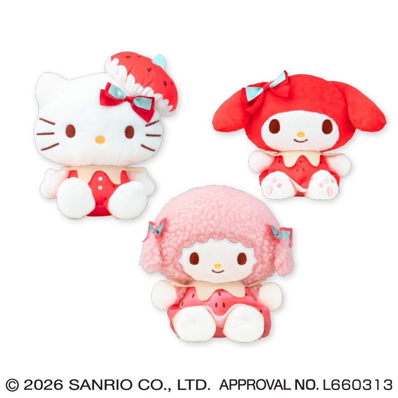《Sanrio三麗鷗》草莓牛奶Melt系列 絨毛玩偶第一彈|全3款、一款約16公分,3月第3週起登場