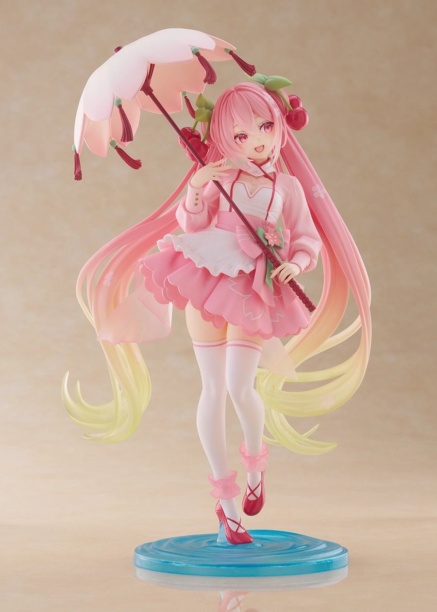 《初音未來》TAITO「櫻花初音 AMP+ 櫻花禮服 ver.」景品模型 透明水波底座