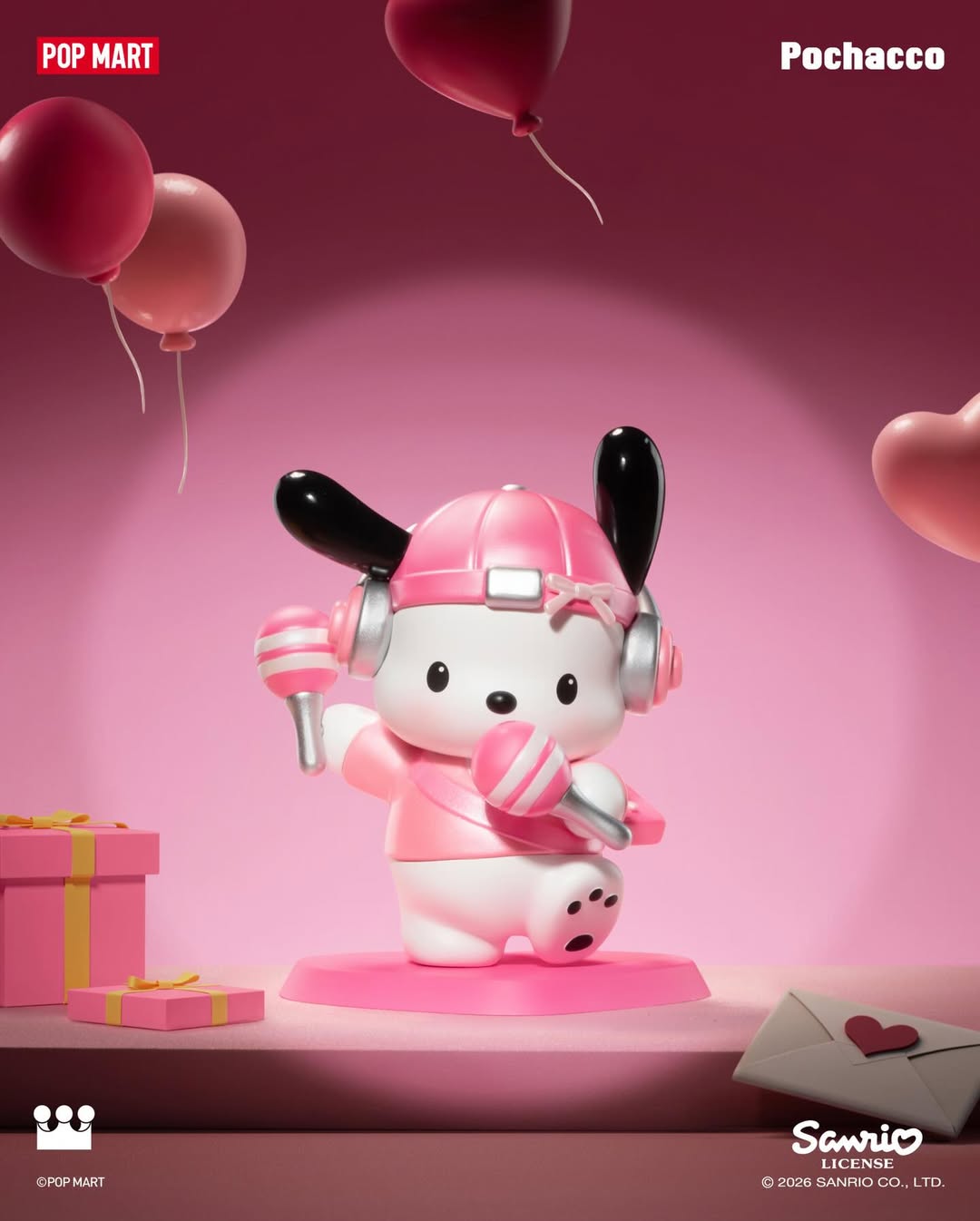 三麗鷗×泡泡瑪特聯名「Pink Party 粉紅派對系列」Pochacco 帕恰狗 隱藏版盲盒公仔