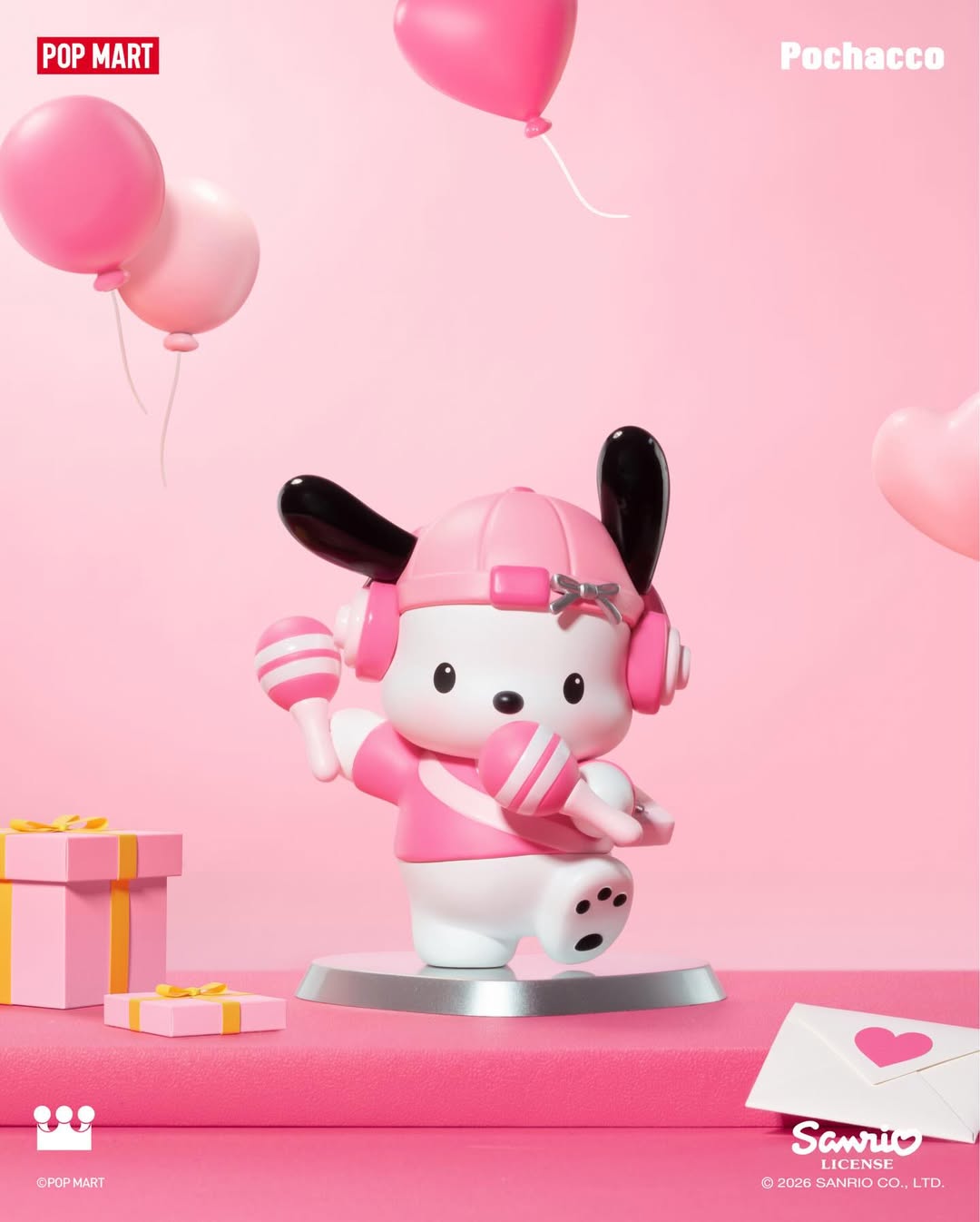 三麗鷗×泡泡瑪特聯名「Pink Party 粉紅派對系列」Pochacco 帕恰狗 基本款盲盒公仔