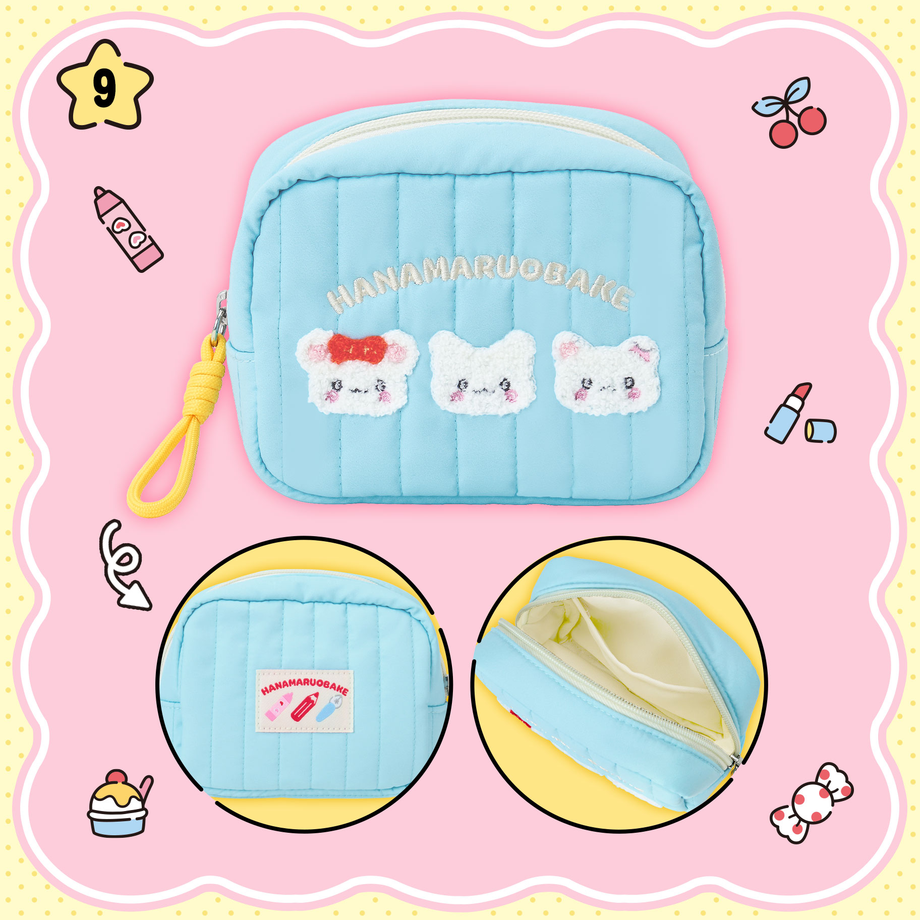 三麗鷗《Hanamaruobake小幽靈花丸》朋友系列新品 小幽靈花丸 刺繡收納包