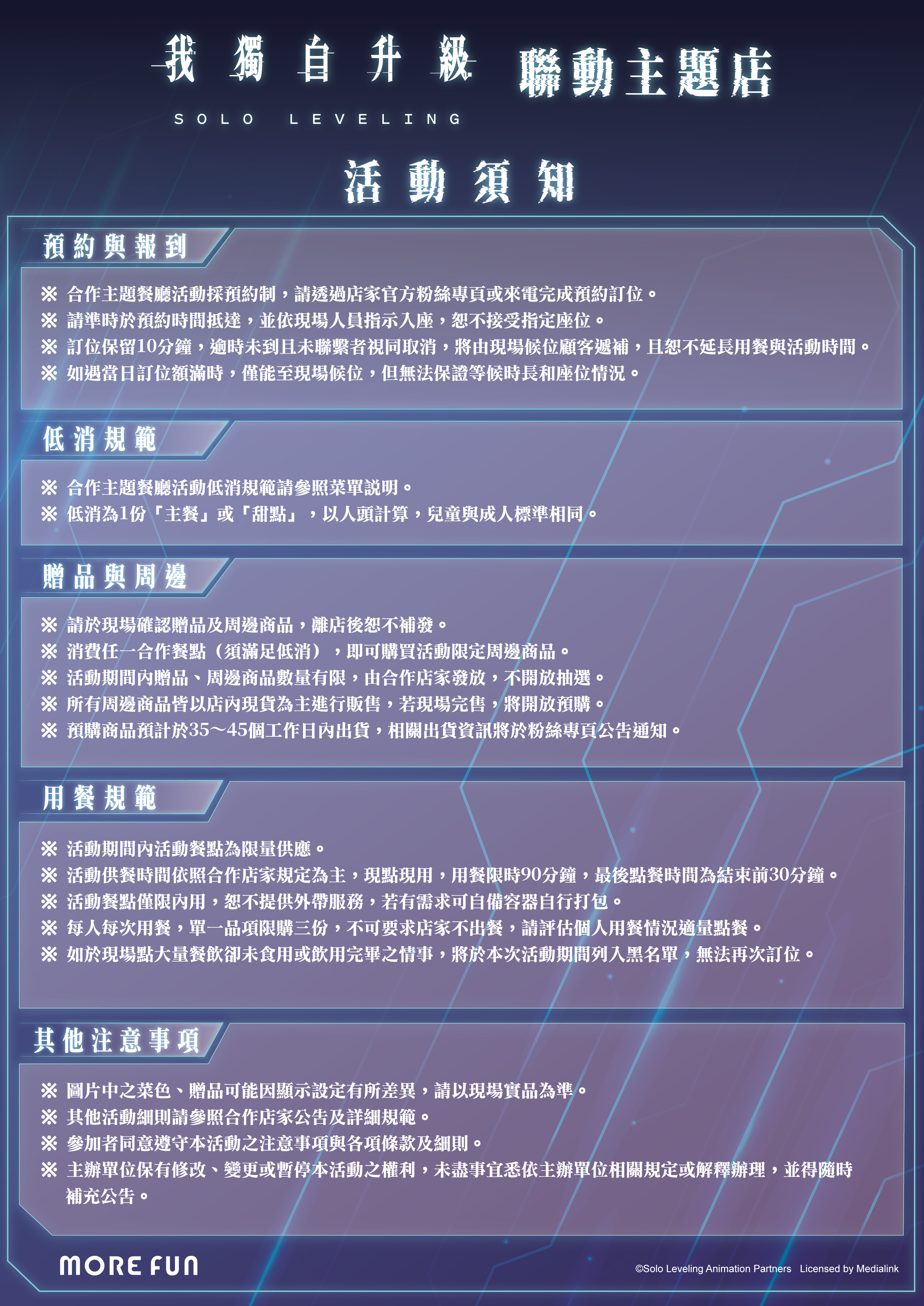 《我獨自升級》X 萌番More Fun聯動主題店 活動注意資訊