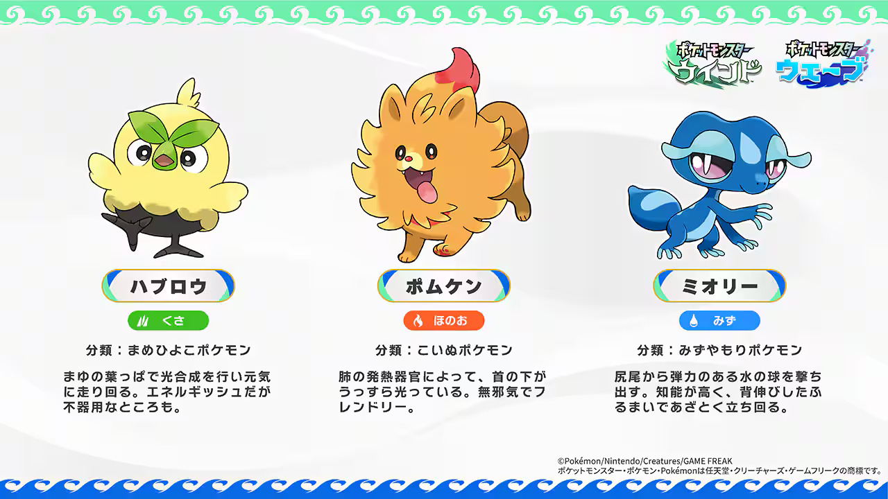 《寶可夢 風/波》第十世代御三家夥伴首度曝光