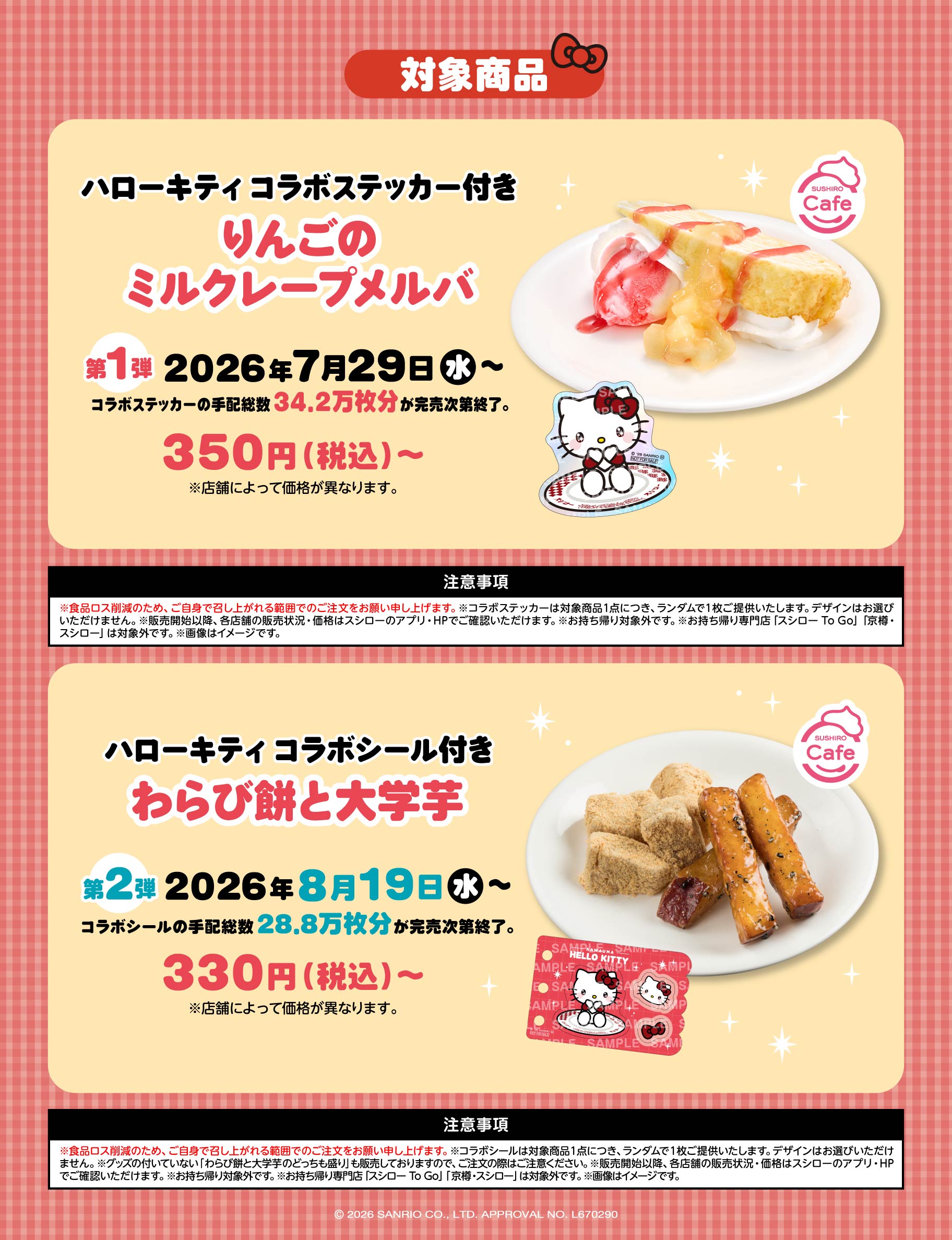 《日本壽司郎 × Hello Kitty》限定甜點周邊第一彈、第二彈