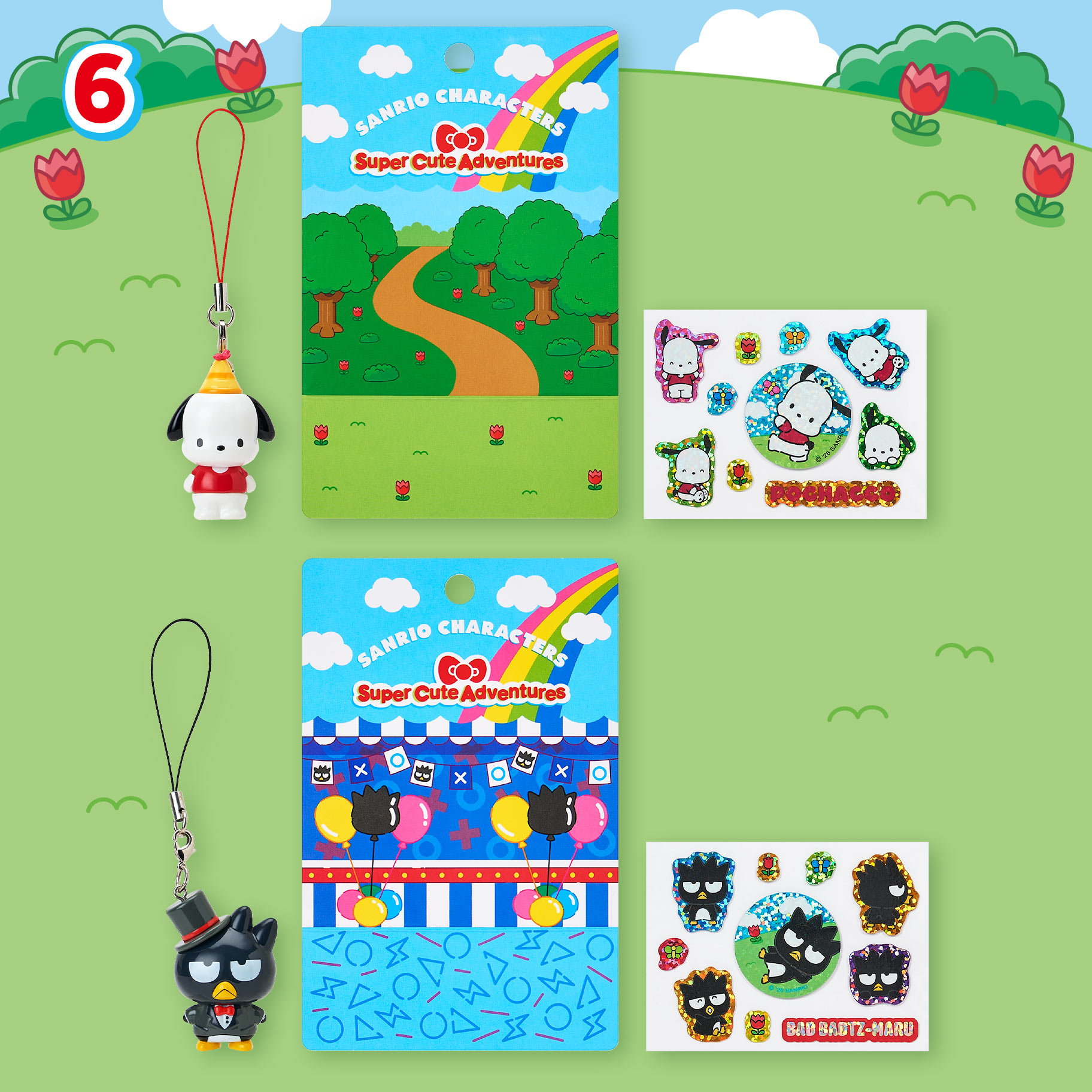 《Super Cute Adventures 三麗鷗超級可愛大冒險》角色吊飾與貼紙組 帕恰狗、酷企鵝款