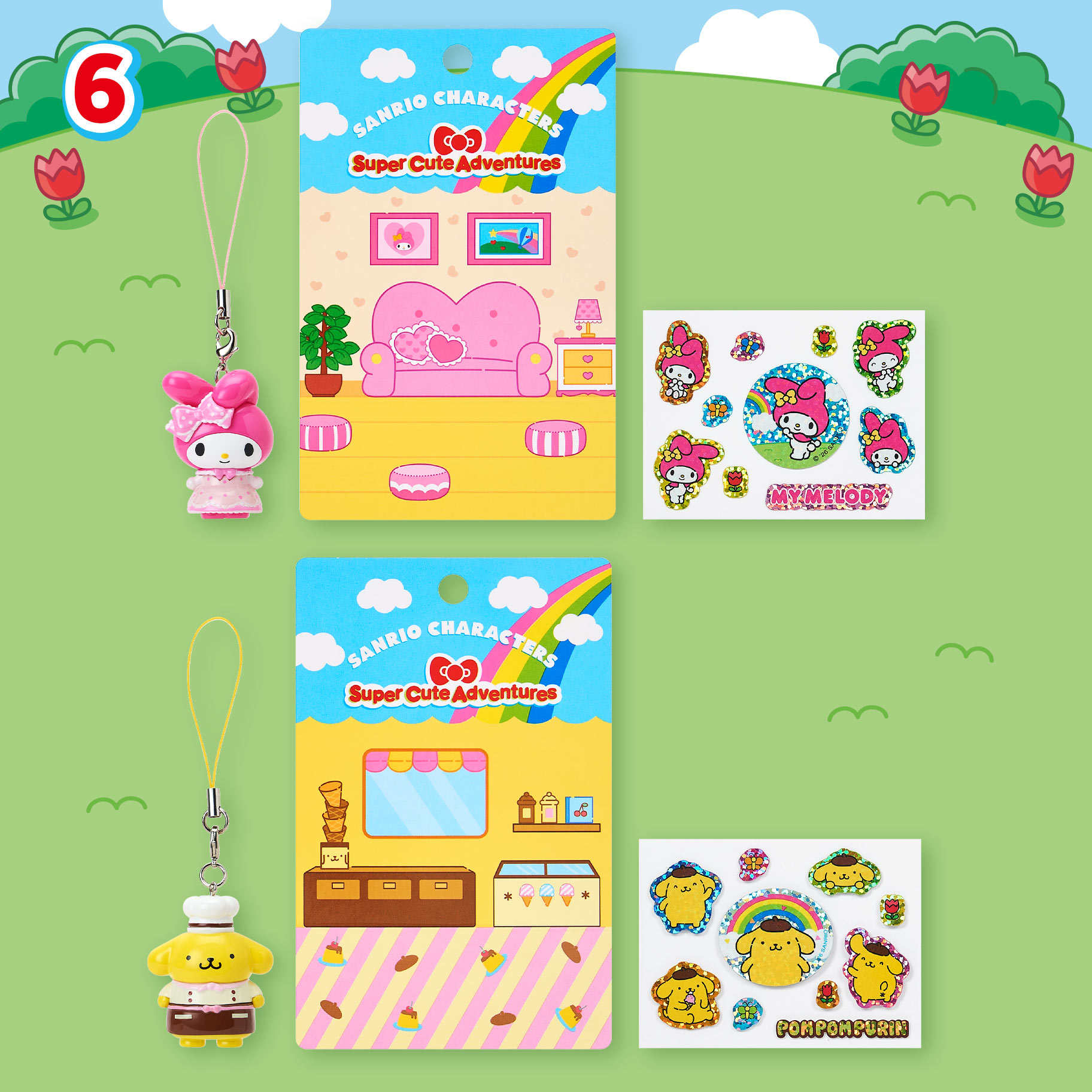 《Super Cute Adventures 三麗鷗超級可愛大冒險》角色吊飾與貼紙組 美樂蒂、布丁狗款