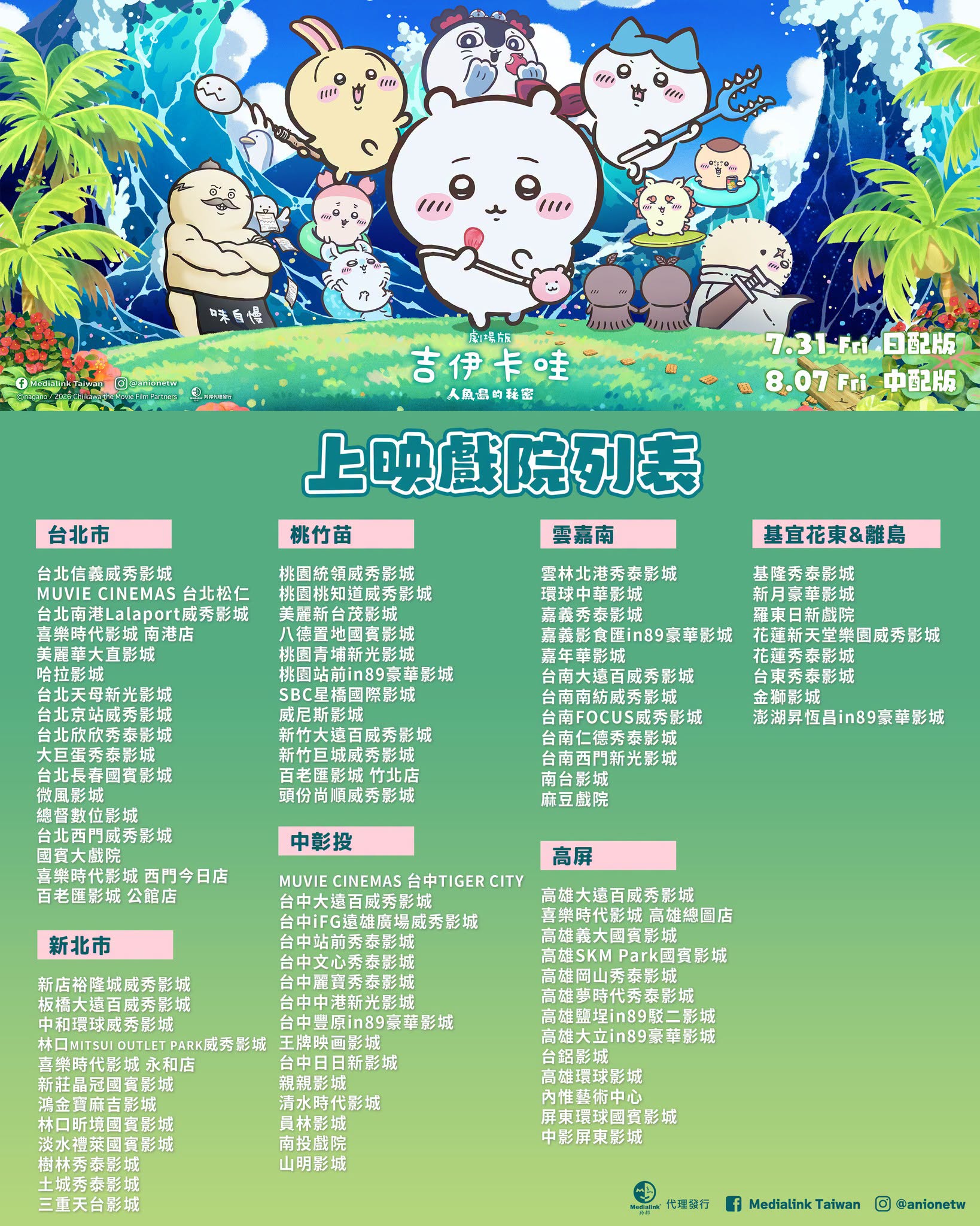 《劇場版 吉伊卡哇 人魚島的秘密》上映電影院懶人包