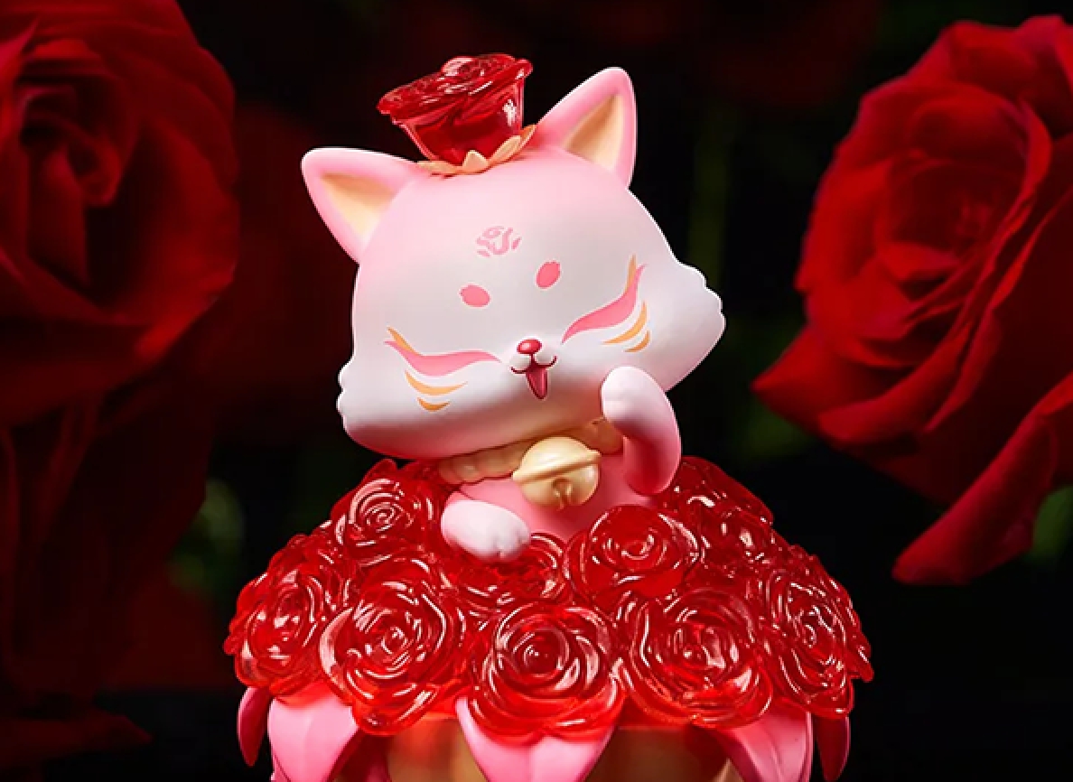 上古九狐》玫瑰小仙系列盲盒九尾狐搭配大面積紅玫瑰透明件充滿濃濃愛戀